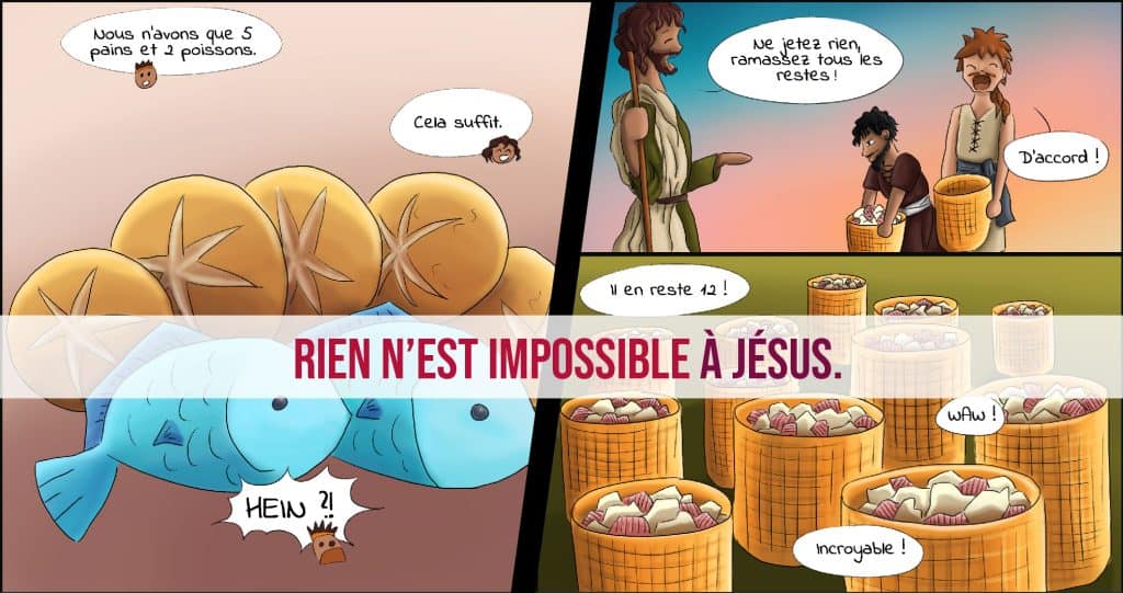 Jésus multiplie les pains et les poissons en bande dessinée